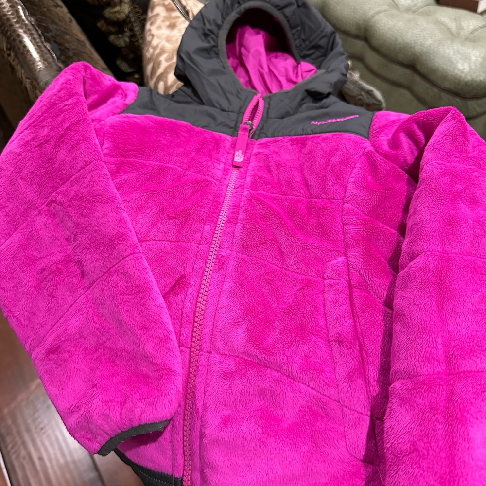 The North Face Girls Pink and Black Hooded Fleece Jacket